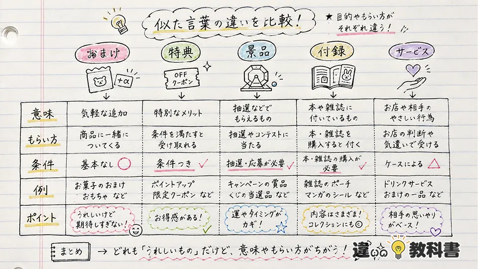 おまけの意味と似た言葉の違いを比較