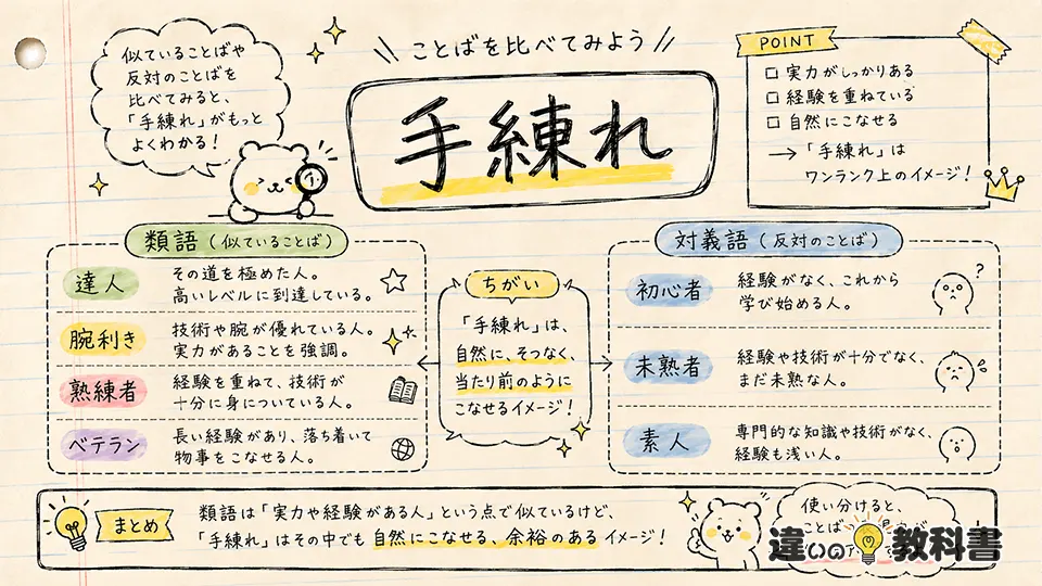 手練れの意味と類語・対義語の違い