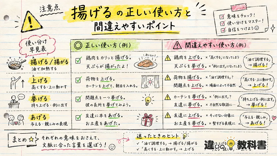 揚げるの意味を正しく使うための注意点