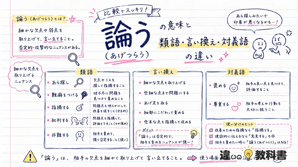 論うの意味と類語・言い換え・対義語の違い
