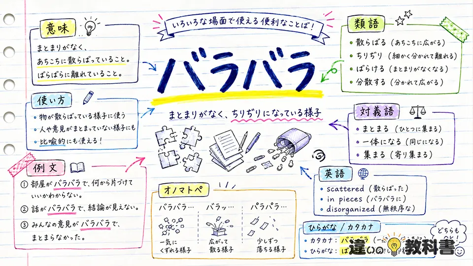 バラバラ（ばらばら）の意味や使い方【図解Note】