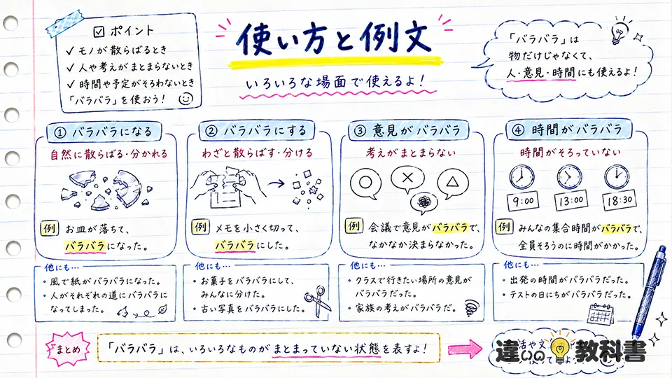 バラバラの意味がわかる使い方と例文