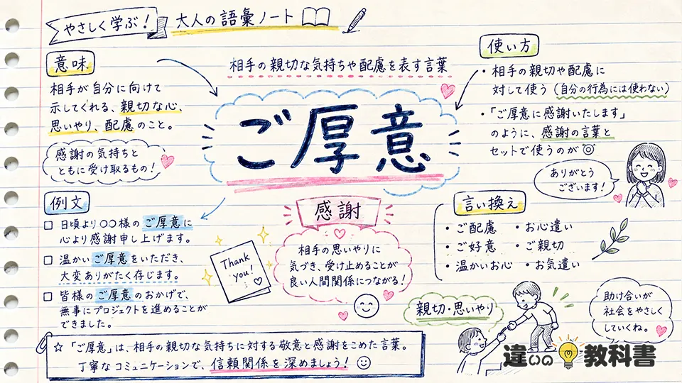 ご厚意(ごこうい)の意味や使い方【図解Note】