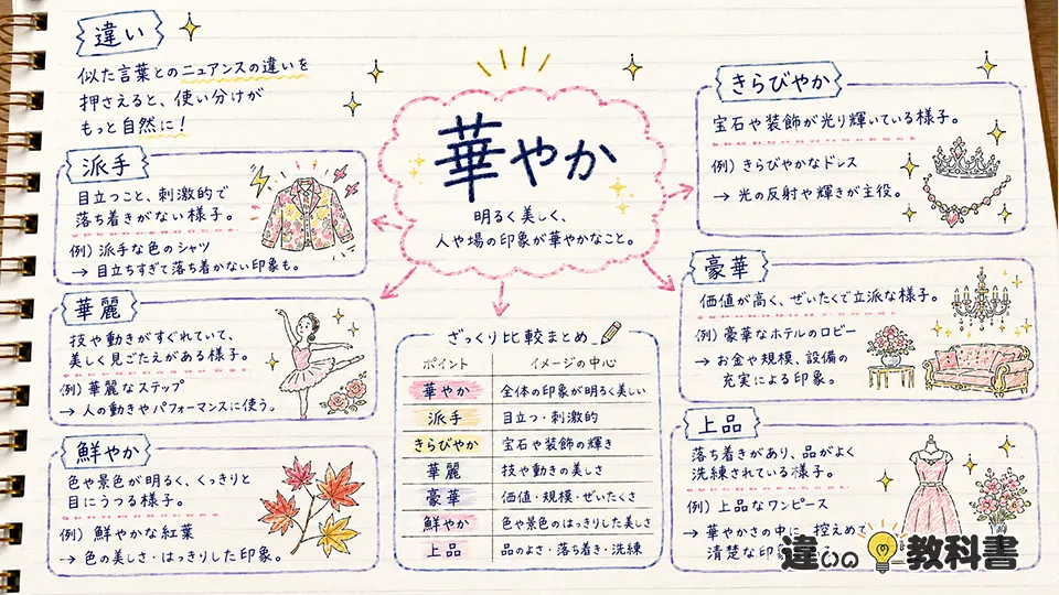 華やかの意味と似た言葉の違い