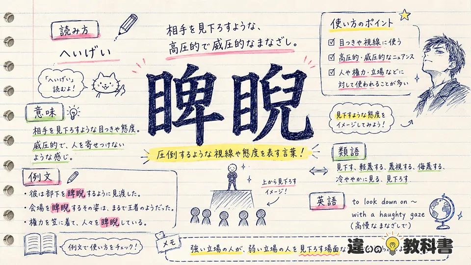睥睨(へいげい)の意味や使い方【図解Note】