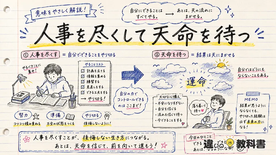 「人事を尽くして天命を待つ」の意味や使い方【図解Note】