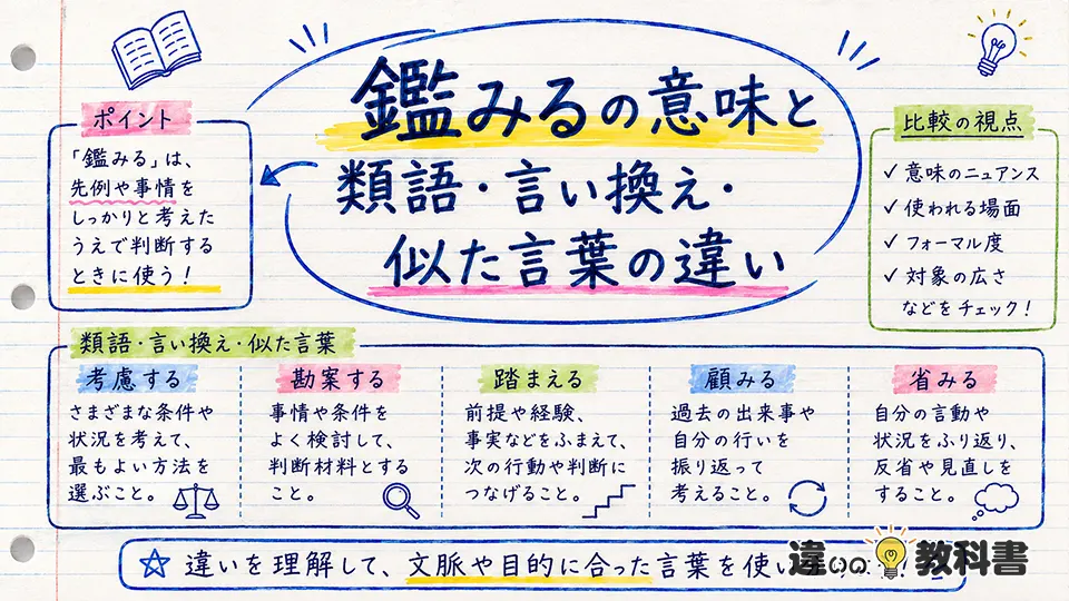 鑑みるの意味と類語・言い換え・似た言葉の違い
