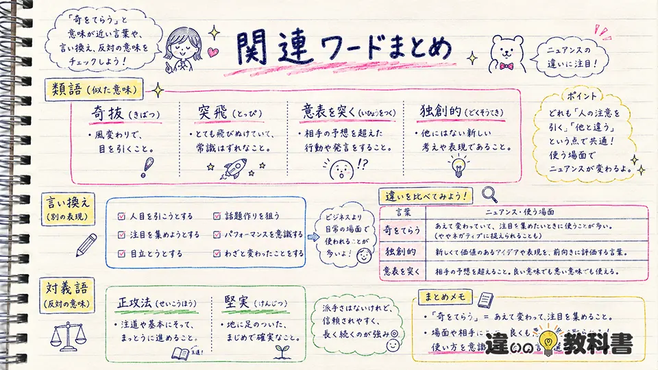 奇をてらうの意味と類語・言い換え・対義語の違い