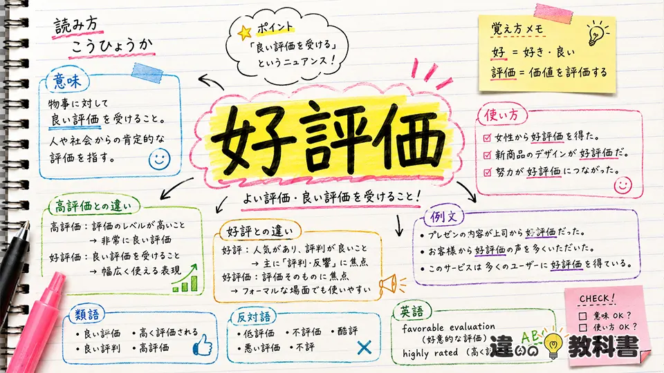 好評価(こうひょうか)の意味や使い方【図解Note】