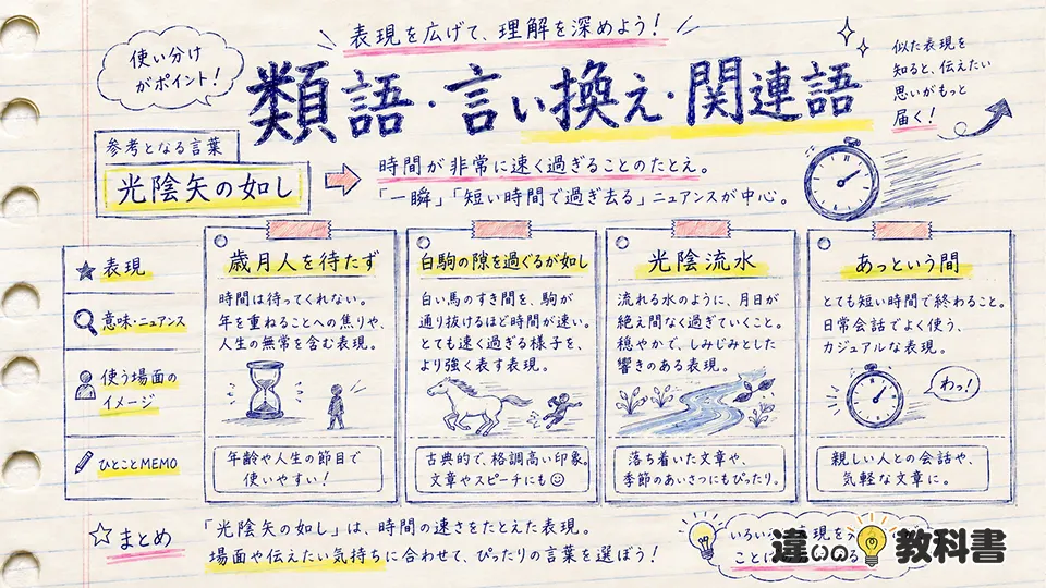 光陰矢の如しの意味に近い類語・言い換え