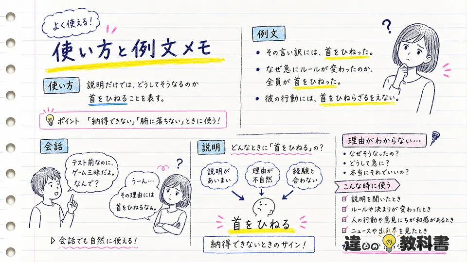 首をひねるの意味が伝わる使い方・例文