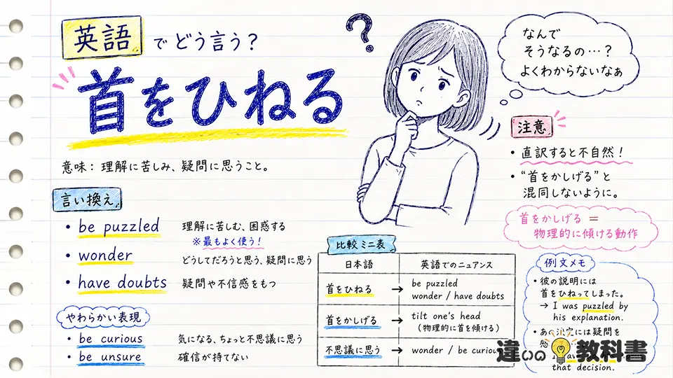 首をひねるの意味を英語表現・注意点まで確認