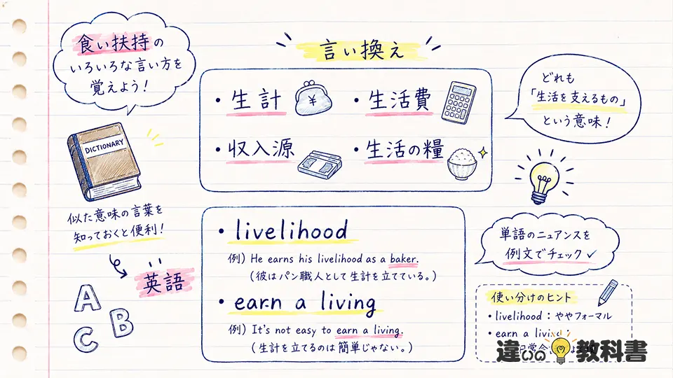 食い扶持の意味を言い換え・英語表現で理解