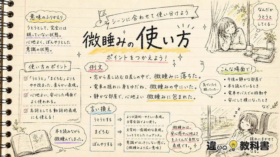 微睡みの意味が伝わる使い方・例文・言い換え