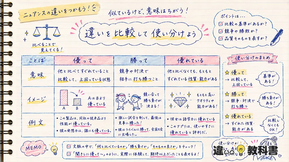 優っての意味がわかる「勝って」「優れている」との違い