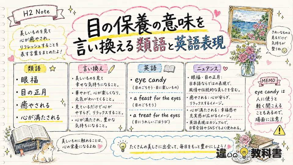 目の保養の意味を言い換える類語と英語表現