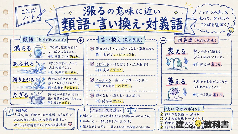 漲るの意味に近い類語・言い換え・対義語