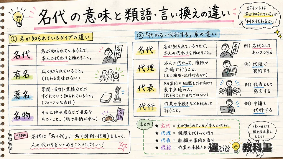 名代の意味と類語・言い換えの違い