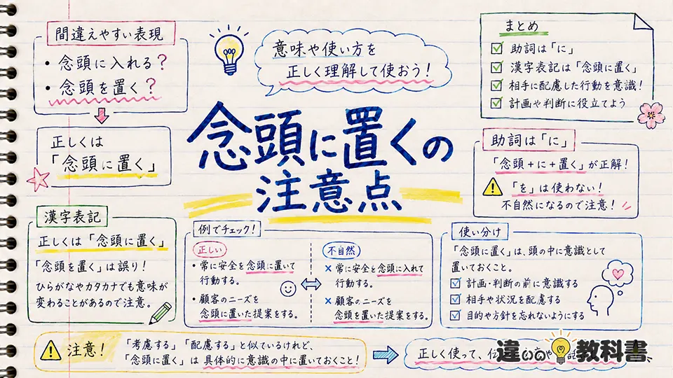 念頭に置くの意味を間違えないための注意点