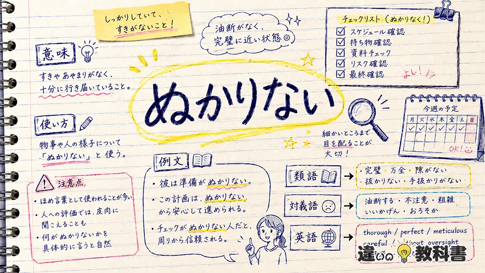 「ぬかりない」の意味や使い方【図解Note】
