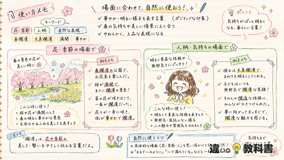 爛漫の意味が自然に伝わる使い方と例文