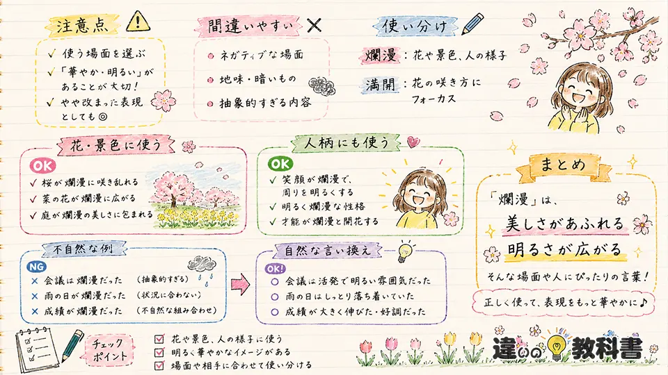 爛漫の意味を間違えないための注意点とまとめ