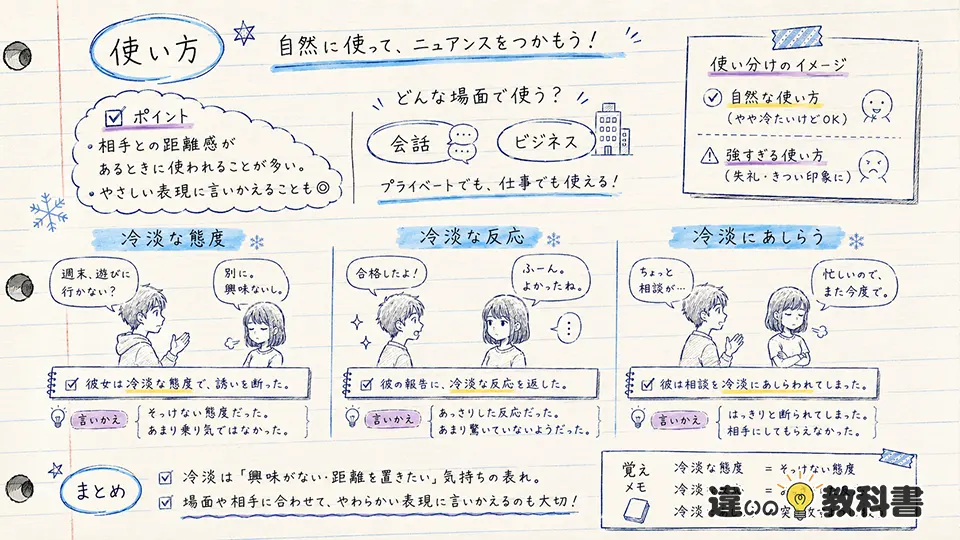 冷淡の意味と使い方：例文でわかる自然な表現