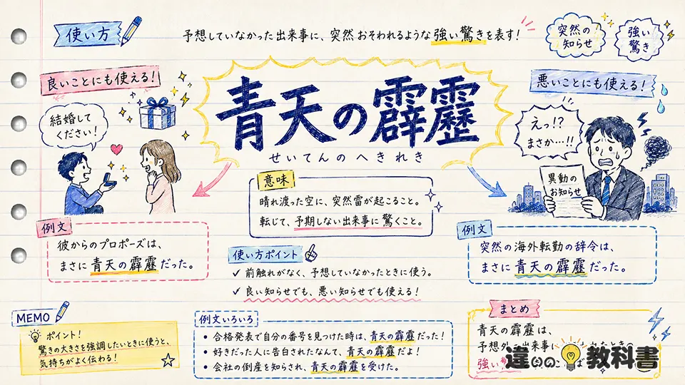 青天の霹靂の意味が伝わる使い方・例文