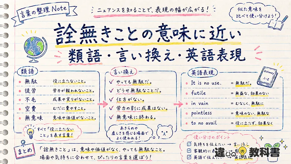 詮無きことの意味に近い類語・言い換え・英語表現