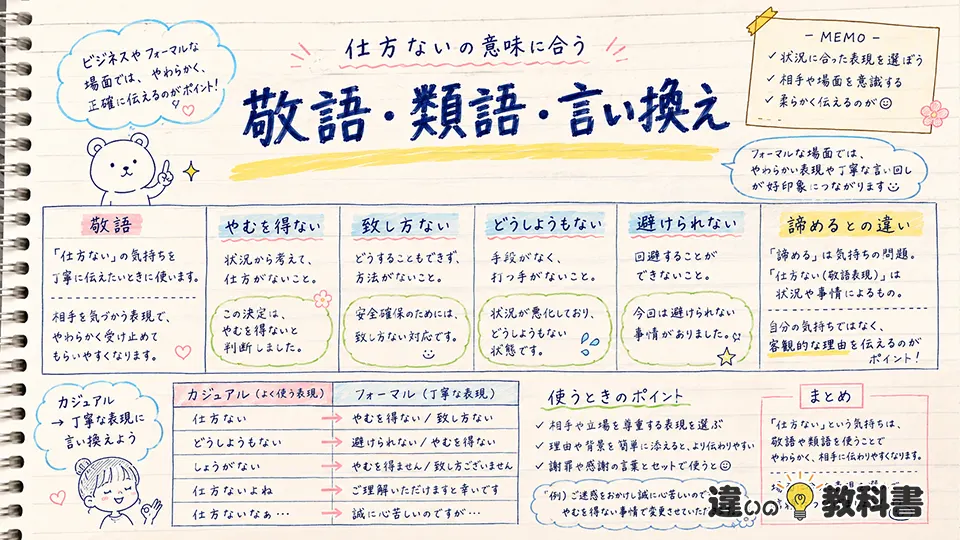 仕方ないの意味に合う敬語・類語・言い換え