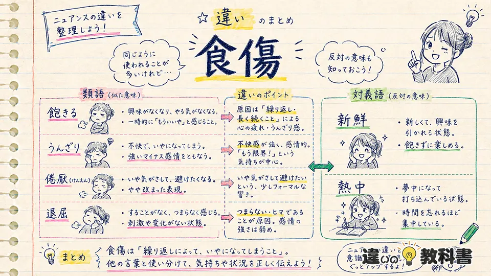食傷の意味と類語・対義語の違い