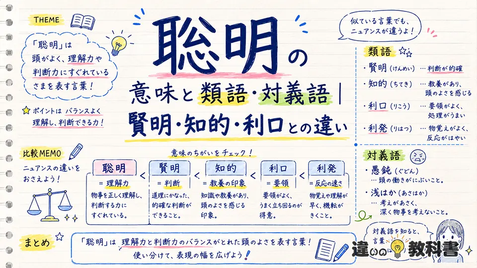 聡明の意味と類語・対義語｜賢明・知的・利口との違い
