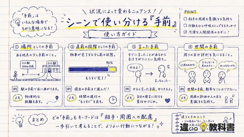 手前の意味を場面別に使い分ける