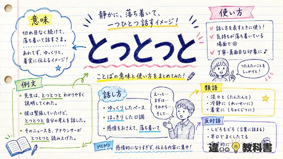 「とつとつと」の意味や使い方【図解Note】