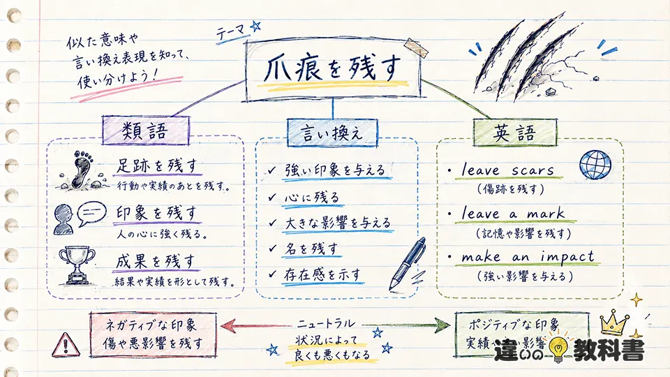 爪痕を残すの意味と類語・言い換え・英語表現の違い