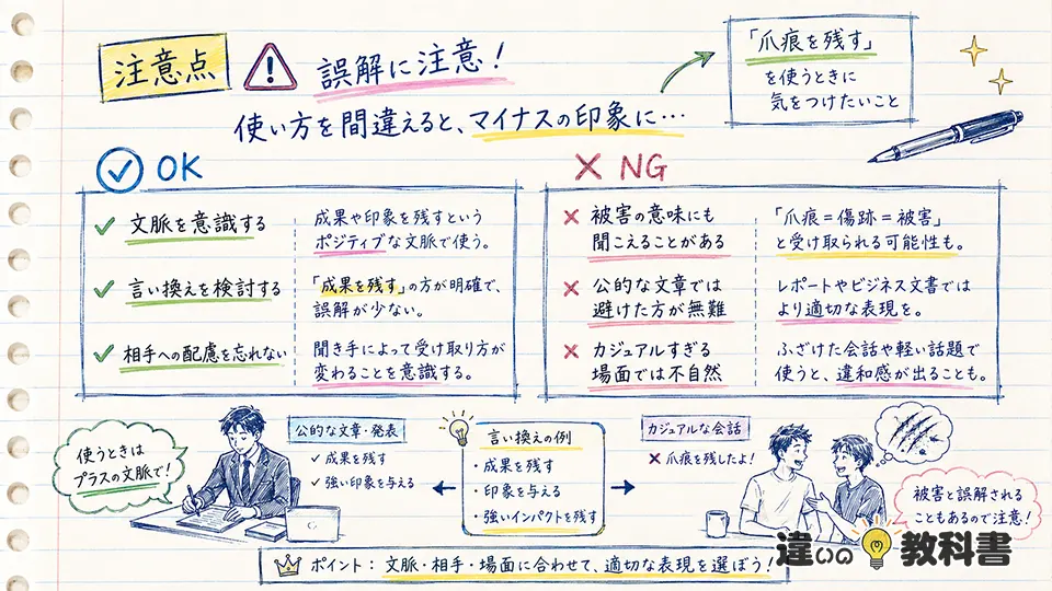 爪痕を残すの意味を誤解しないための注意点