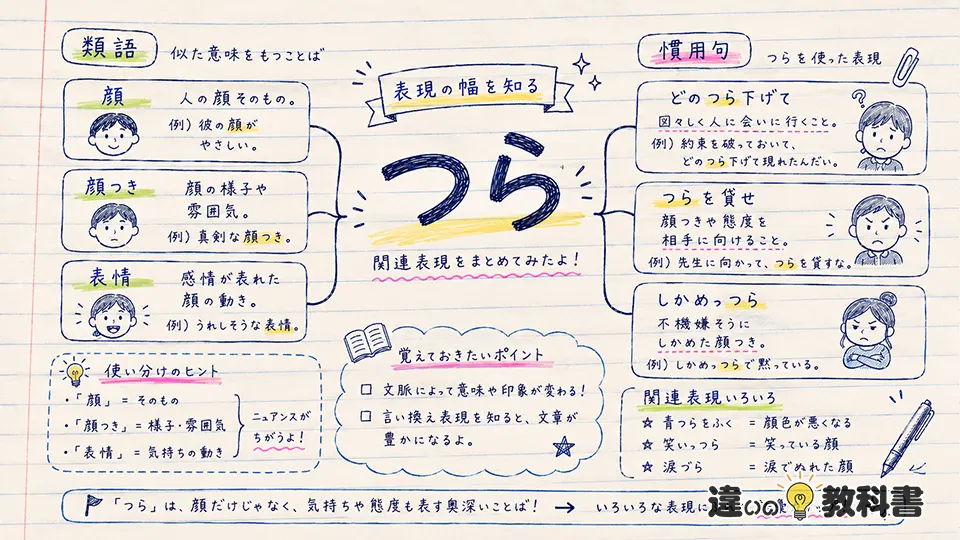 つらの意味を深める類語・慣用句・関連表現