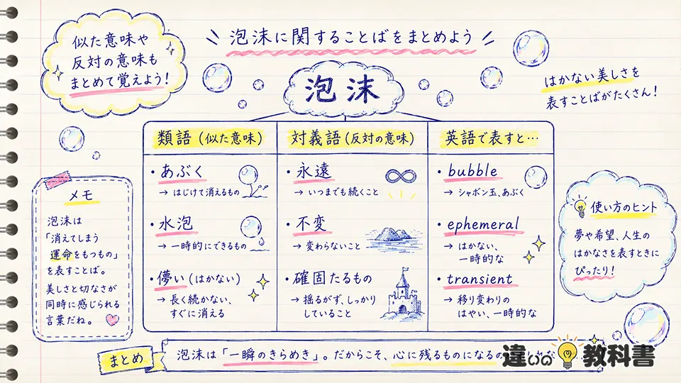 泡沫の意味に近い類語・対義語・英語表現
