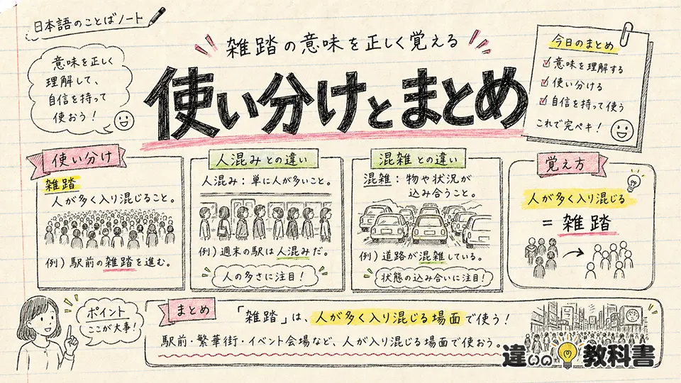 雑踏の意味を正しく覚える使い分けとまとめ