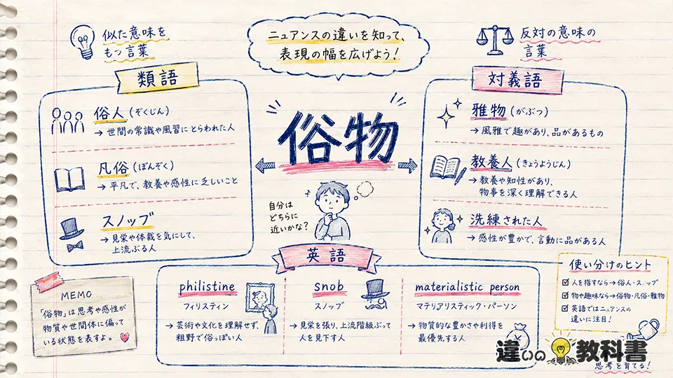 俗物の意味を類語・対義語・英語から整理