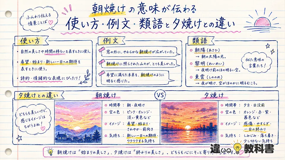 朝焼けの意味が伝わる使い方・例文・類語と夕焼けとの違い