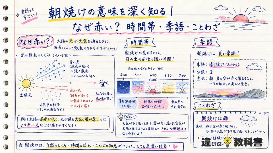 朝焼けの意味を深く知る｜なぜ赤い？時間帯・季語・ことわざ