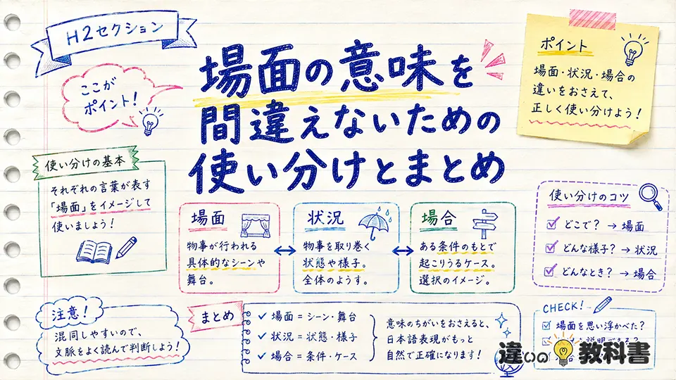 場面の意味を間違えないための使い分けとまとめ