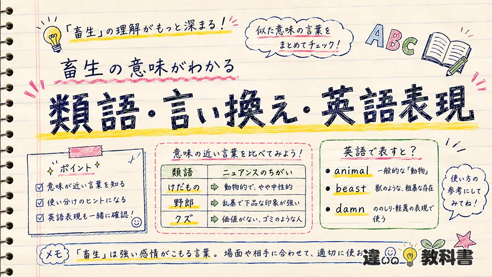 畜生の意味がわかる類語・言い換え・英語表現