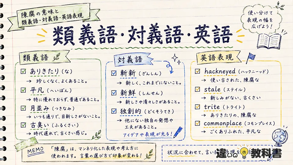 陳腐の意味と類義語・対義語・英語表現