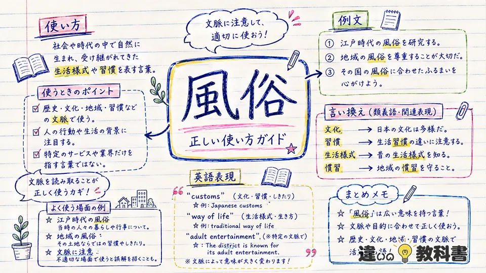 風俗の意味が伝わる使い方・例文・言い換え・英語表現