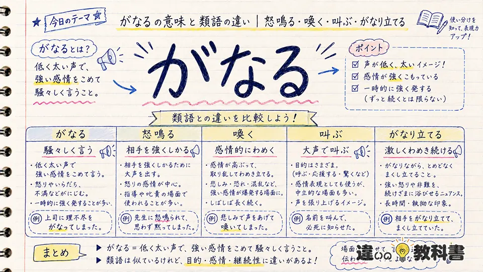 がなるの意味と類語の違い｜怒鳴る・喚く・叫ぶ・がなり立てる