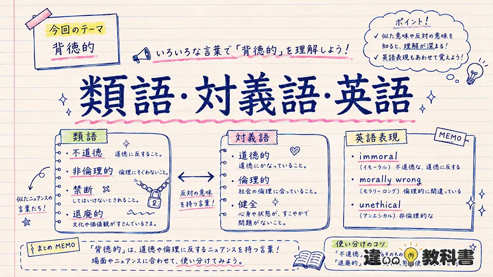 背徳的の意味に近い類語・対義語・英語表現
