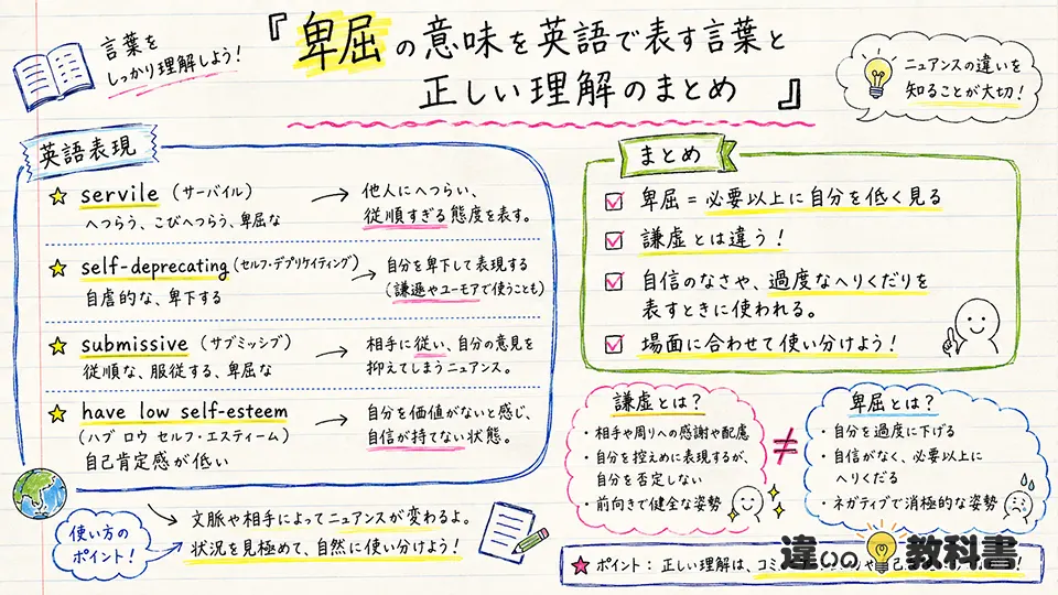 卑屈の意味を英語で表す言葉と正しい理解のまとめ
