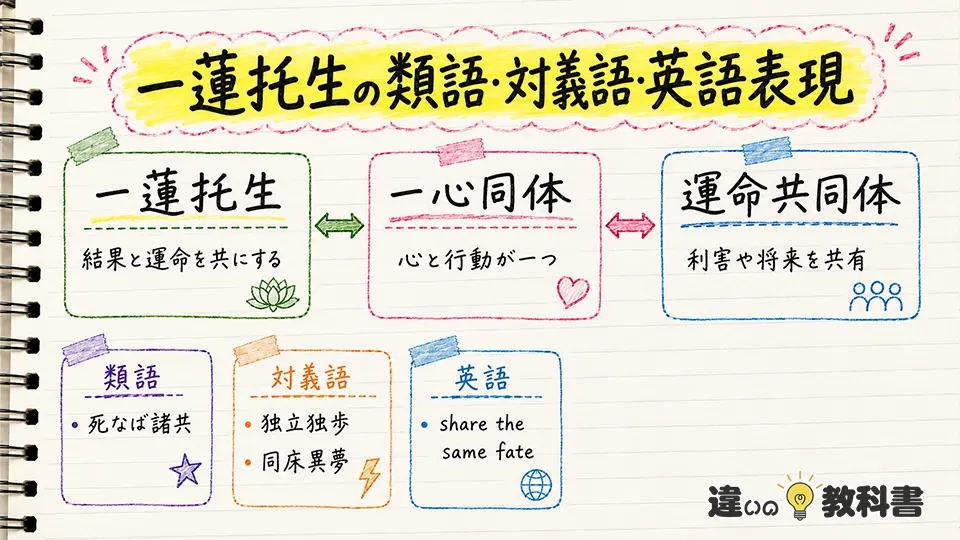 一蓮托生の意味と類語・対義語・英語表現の違い